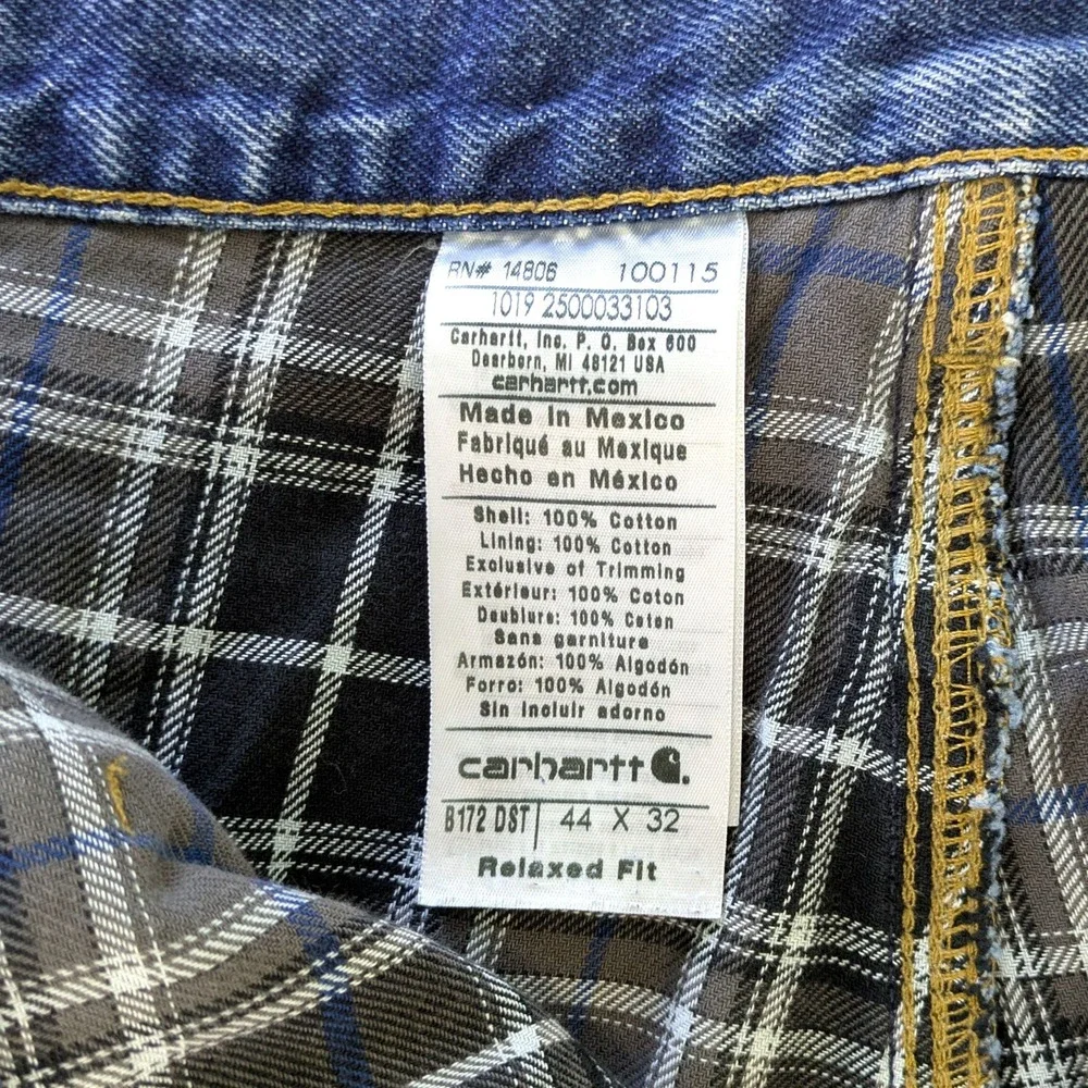 Carhartt B172 DST Flannel Lined Relaxed Fit Jeans Blue Denim Mens 44x32